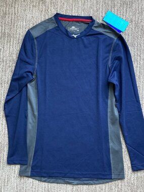 New Men's XS Mizuno Elite Stretch Long Sleeve Performance Baseball Shirt Blue